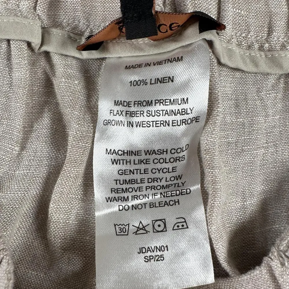 Quince Linen Pants Womens L Beige Relaxed Straight Leg Pull On Pockets Casual